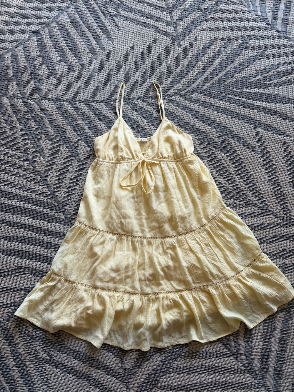 Garage Pale Yellow Tiered Slip Dress with Adjustable Straps